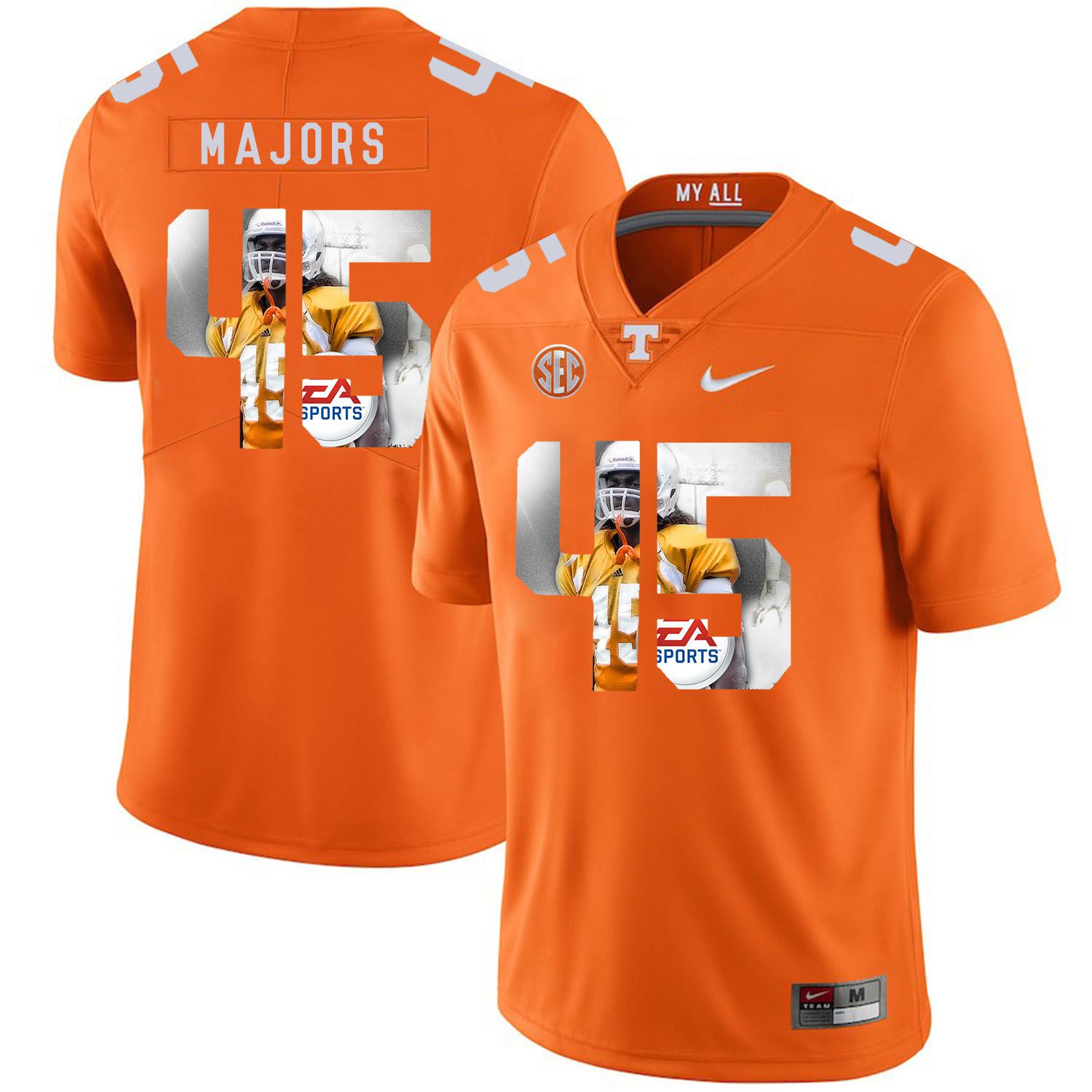 Men Tennessee Volunteers 45 Majors Orange Fashion Edition Customized NCAA Jerseys